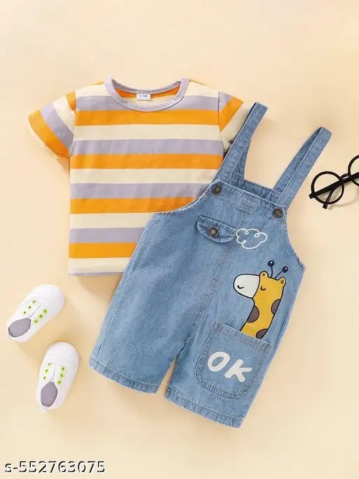 Boys Blue Animal Print T-Shirt and Dungaree Set (1-2 Years)