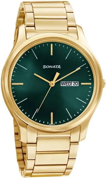 Sonata Men's Quartz Analog Day and Date Strap Watch