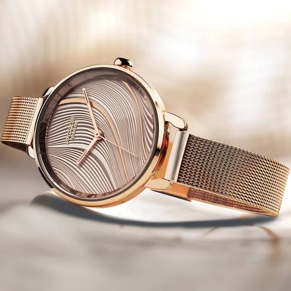 Sonata Poze Quartz Analog Rose Gold Dial Mesh Strap Watch for Women